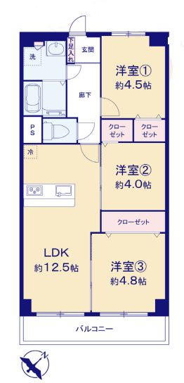 和光市白子 地下鉄成増駅徒歩13分 中古マンション 8階 61.60㎡ 3LDK｜DIKマンション和光D棟