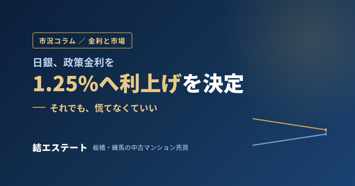 日銀が政策金利1.25%へ利上げを決定。それでも慌てなくていい理由と、板橋・練馬の市場に出た変化